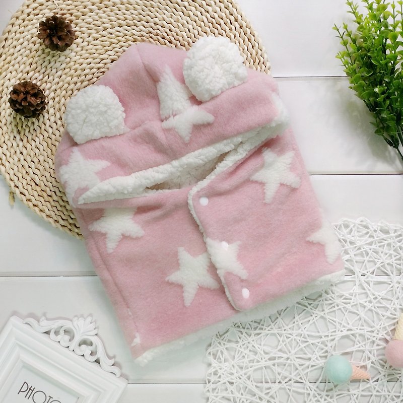 粉色星星 熊帽 - 嬰兒帽子/髮帶 - 棉．麻 粉紅色