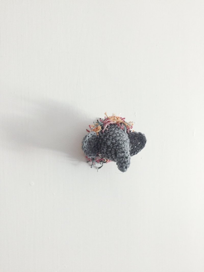 Crochet pin  |  Grey Elephant - Brooches - Cotton & Hemp Gray