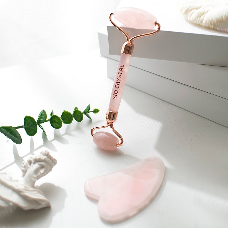 Natural Crystal Beauty Roller + Scraping Board Massage Set-Pink Crystal - Facial Massage & Cleansing Tools - Crystal Pink