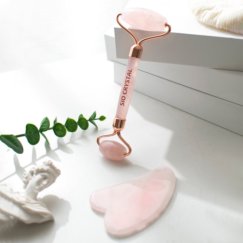 Natural Crystal Beauty Roller + Scraping Board Massage Set-Pink Crystal - อุปกรณ์เสริมความงาม - คริสตัล สึชมพู