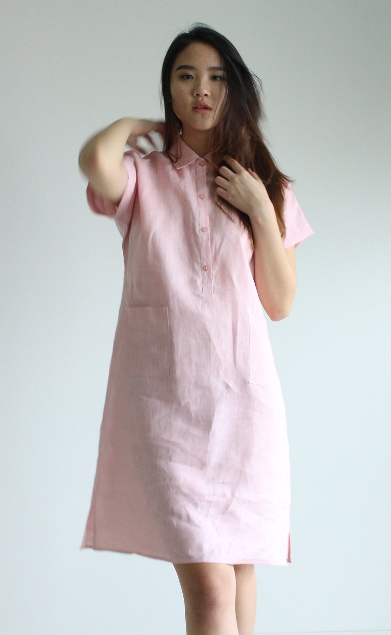 Made to order linen dress / linen clothing / long dress / casual dress E24D - One Piece Dresses - Linen Pink
