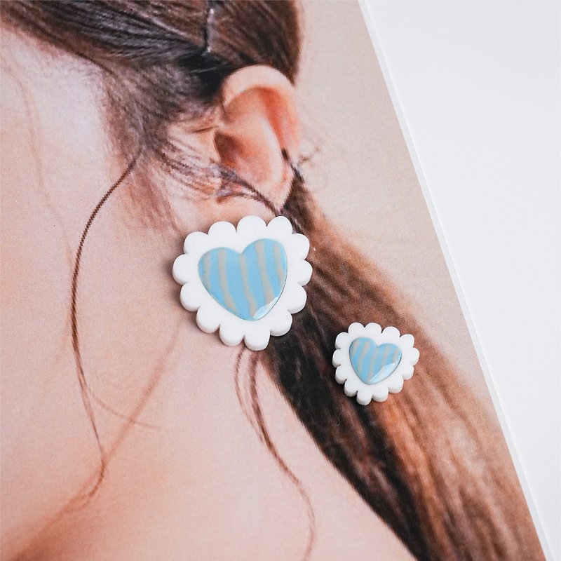 Bubble heart 愛心泡泡系列 - 條紋大款 - 耳環/耳夾 - 壓克力 多色