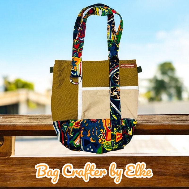 Patchwork Canvas Tote Bag - กระเป๋าแมสเซนเจอร์ - ผ้าฝ้าย/ผ้าลินิน หลากหลายสี