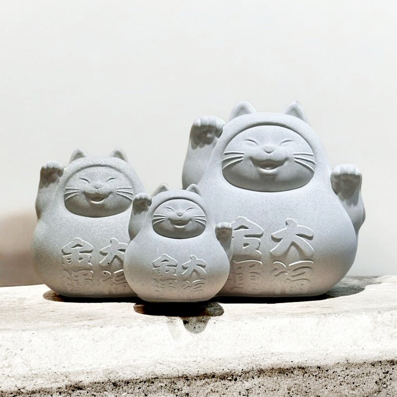 [Family praying] round lucky cat reunion version (three in) clear water gray - น้ำหอม - ปูน สีเทา