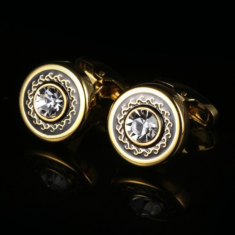 Kings Collection 金色圓形水晶袖扣 KC10042a 金色 - 袖扣 - 其他金屬 金色