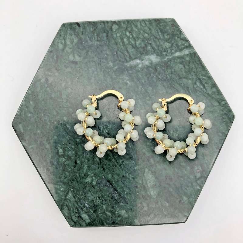 Jade 14kgf Earrings 【Natural Stones】 【White Earrings】 【Valentines Day Gift】 - ต่างหู - หยก สีเขียว