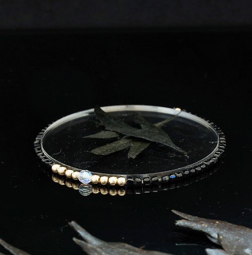 BNA Jewelry 輕奢風 2.5mm 小魔方水晶 黑尖晶 14KGF Swarovski 配珠手鍊