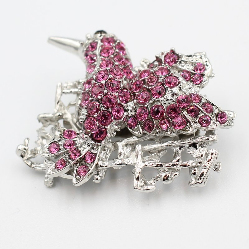 粉紅喜鵲 - 胸針 - 其他金屬 