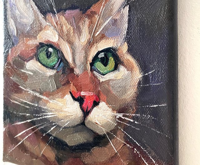 猫の肖像画 オリジナルペットアートワーク 油絵キャンバス 6x6