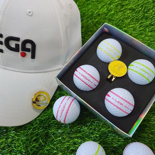 日本MEGA 【MEGA GOLF】高爾夫球(三軸瞄準線) 帽夾 4顆入 精裝組 交換禮物