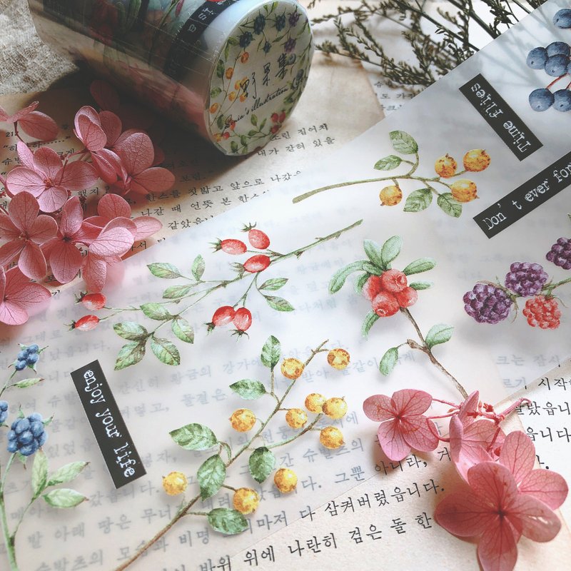 Wild fruit set matte PET tape (with release paper) 8CM - มาสกิ้งเทป - พลาสติก 