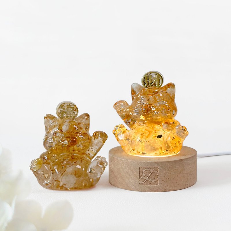 水晶 旺福貓 旺財貓 圓形燈座組 | 天然石擺飾 | 生日 情人節禮物 - 擺飾/家飾品 - 水晶 多色