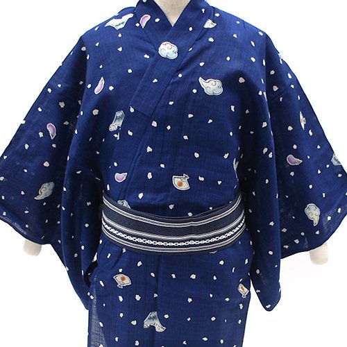 fuukakimono メンズ 日本製 綿麻 浴衣 帯 2点セット M サイズ yukata 富士山 扇子