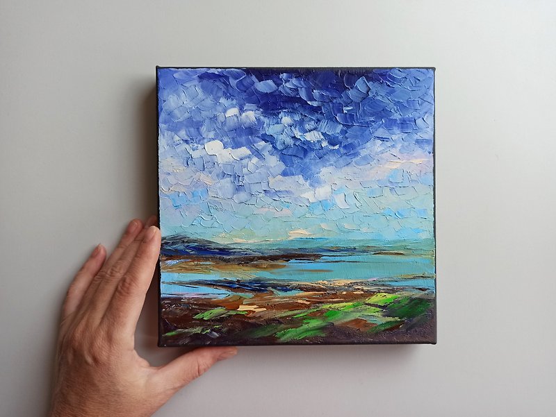 Abstract landscape original oil painting on canvas, one of a kind art - Wall Décor - Cotton & Hemp Blue