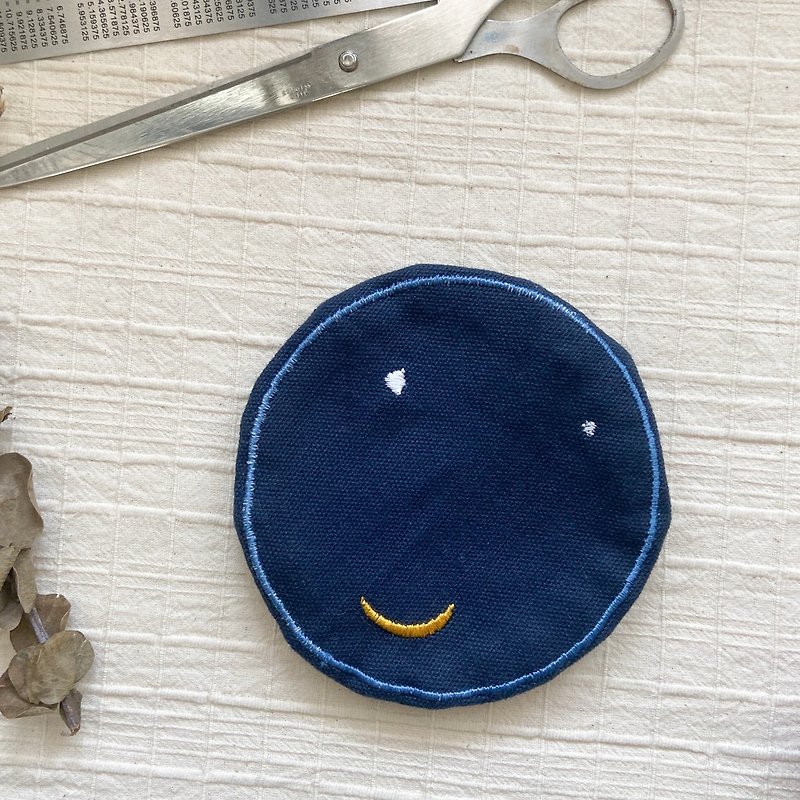 Circle coin purse – Smile star - 手拿包 - 棉．麻 藍色