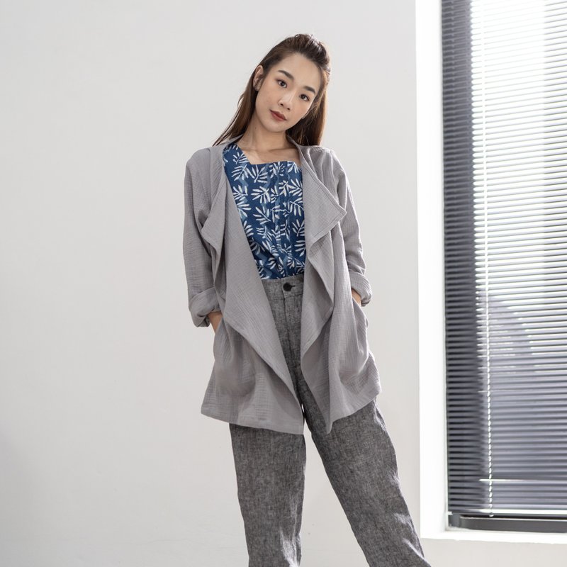 Natural Cotton Drape Front Jacket Autumn Jacket Grey Jacket Minimal - Dove Grey - 女大衣/外套 - 棉．麻 灰色