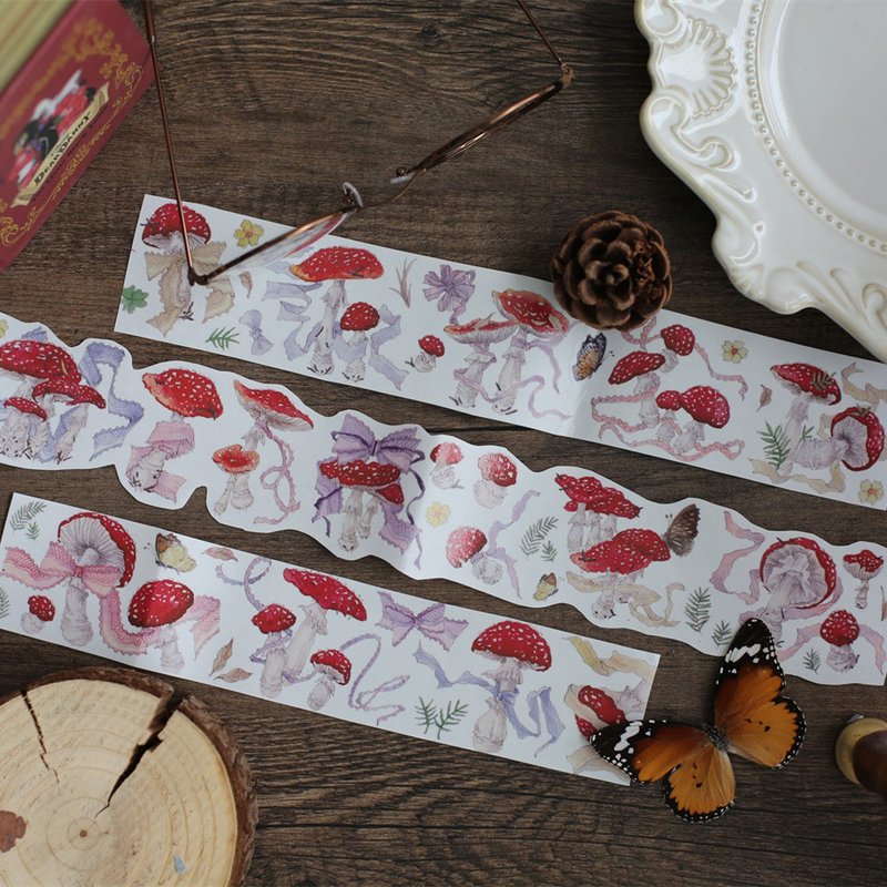 Lace Mushroom Retro PET Tape 10 Meter Roll Hand Account Collage Gu Card Decorative Gift Bear Mouth Set - มาสกิ้งเทป - วัสดุอื่นๆ หลากหลายสี