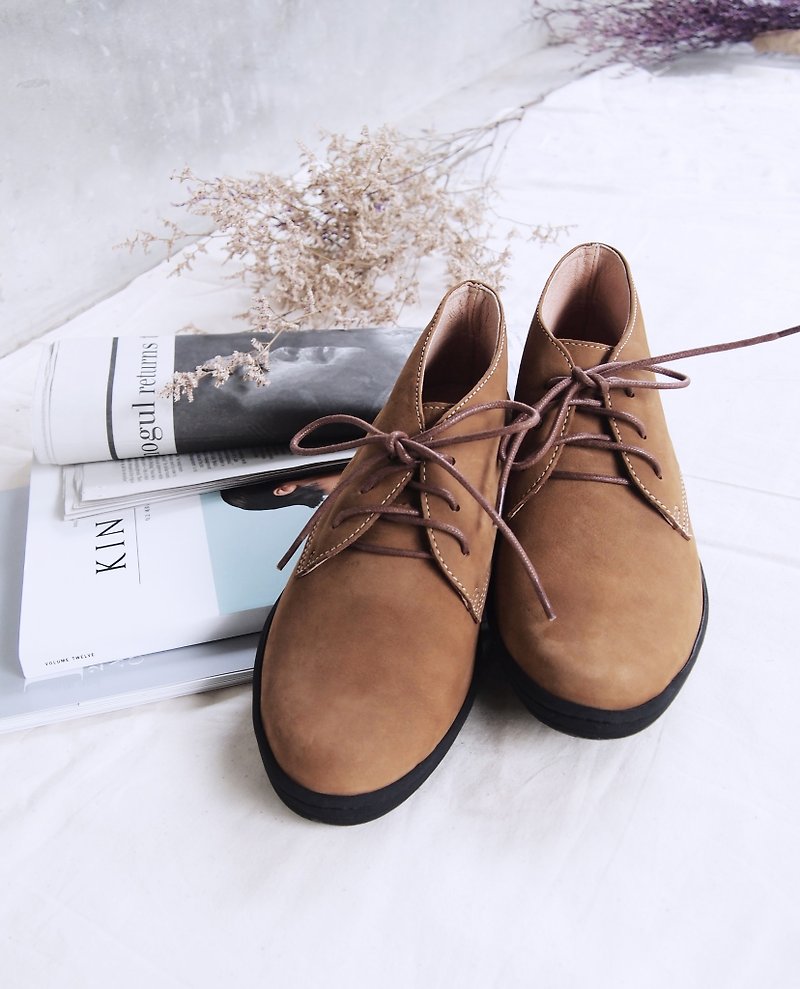 Nubuck Leather Desert Boots (Brown) - รองเท้าบูทสั้นผู้หญิง - หนังแท้ สีนำ้ตาล