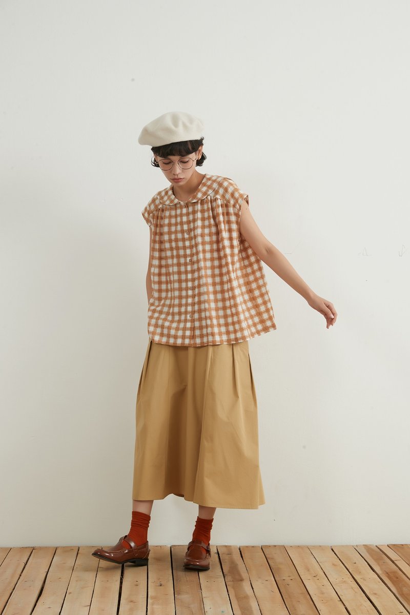 Big pocket cotton 100 skirt - กระโปรง - ผ้าฝ้าย/ผ้าลินิน สีกากี