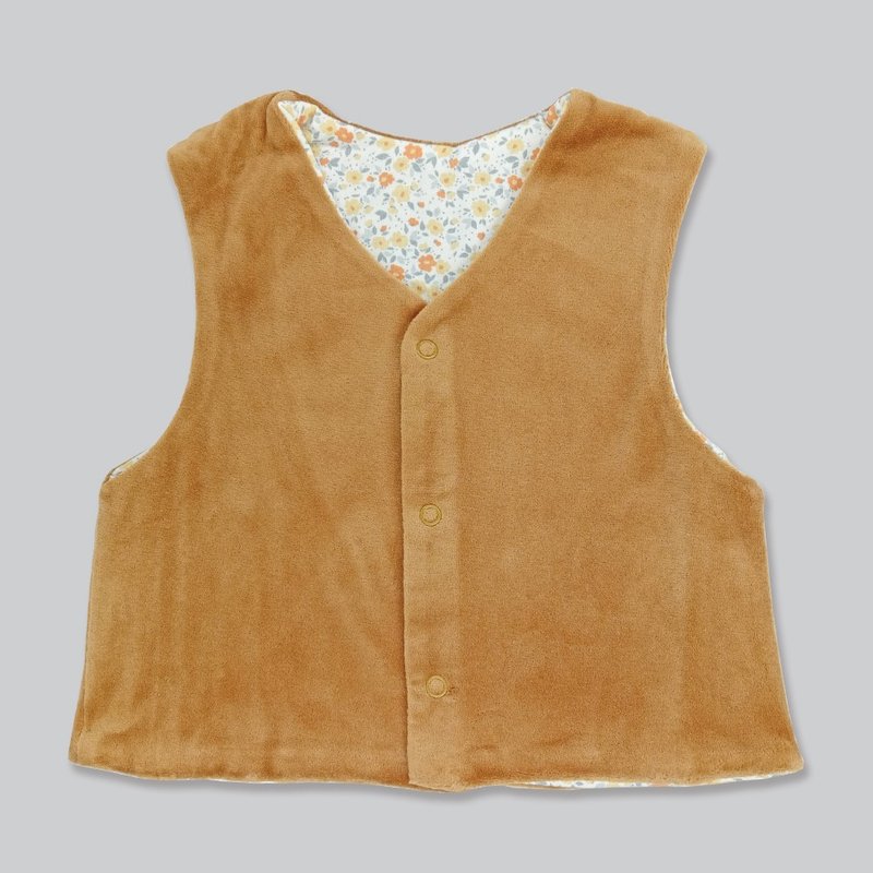 Deux Filles Organic Cotton Infant Reversible Thermal Vest - Orange Floral - Coats - Cotton & Hemp 