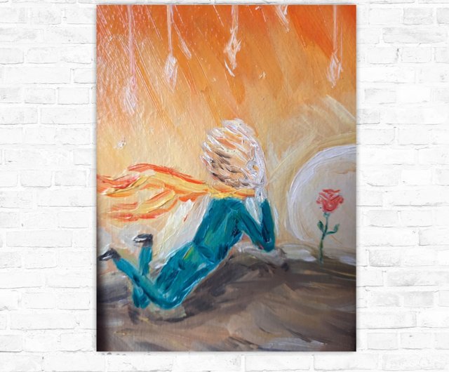 絵画 油絵 原画 ☆星の王子さま☆ 星の王子さまの油絵 星の王子さまの壁アート 小王子油スケート