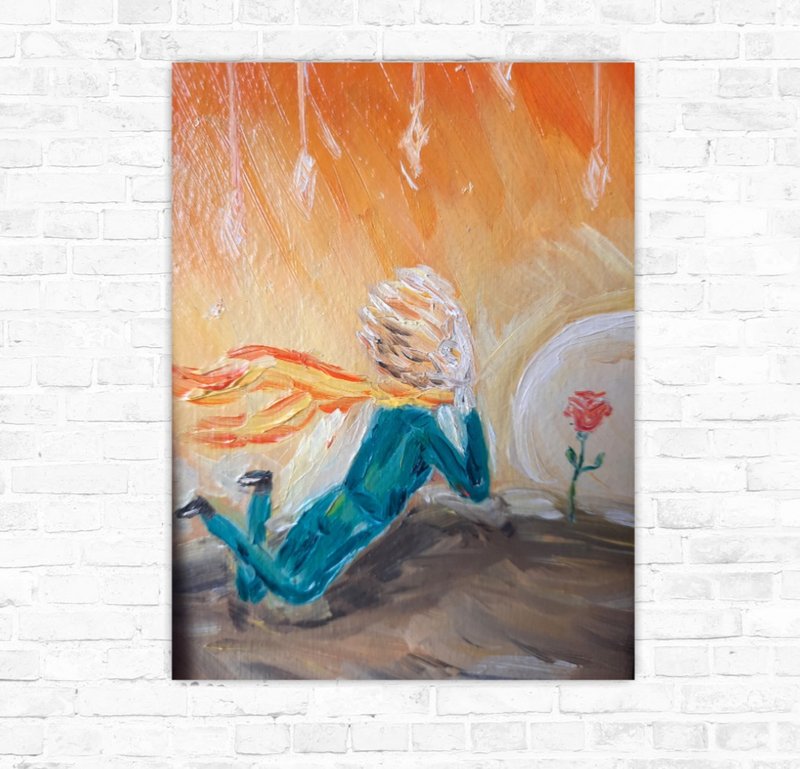 Little Prince oil painting Little prince for wall art 小王子油畫 Customized art - 海報/掛畫/掛布 - 棉．麻 橘色