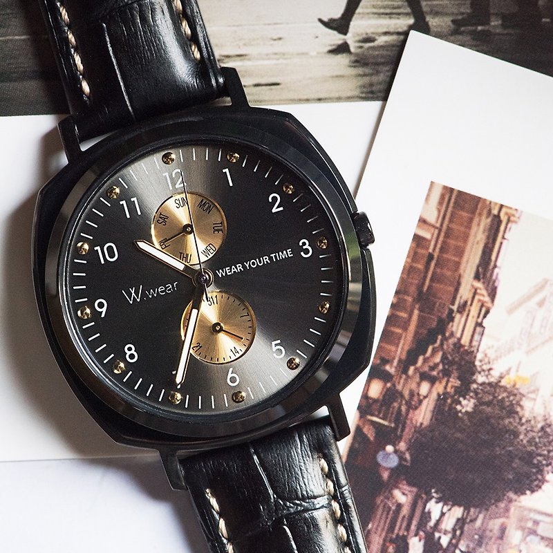 W.wear multi-function watch - black & gold - Men's & Unisex Watches - Glass Black