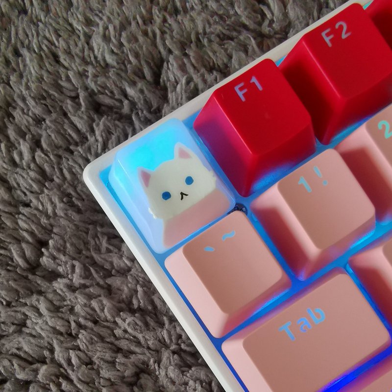 OEM keycap แมวขาว ตาสีฟ้า - อุปกรณ์เสริมคอมพิวเตอร์ - พลาสติก สีใส