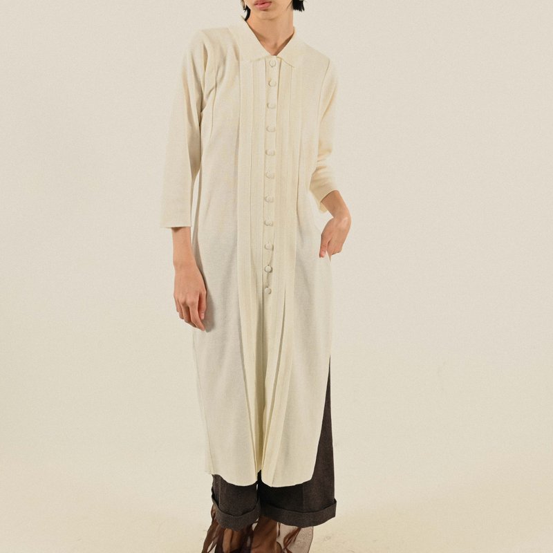 【NaSuBi Vintage】Upcycled Knit Long Dress - One Piece Dresses - Other Man-Made Fibers White