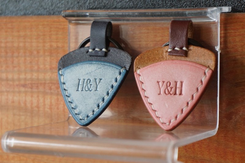 手工皮革 － 結他撥片套 匙扣 真皮  Leather Guitar Pick Case - 鑰匙圈/鑰匙包 - 真皮 藍色