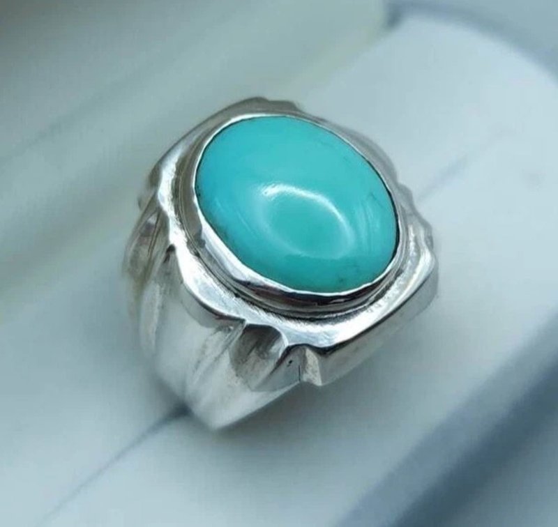 Mens Real Old Preserved Hussaini Feroza ring Sabza ring Turquoise ring Nishapuri - 戒指 - 寶石 藍色
