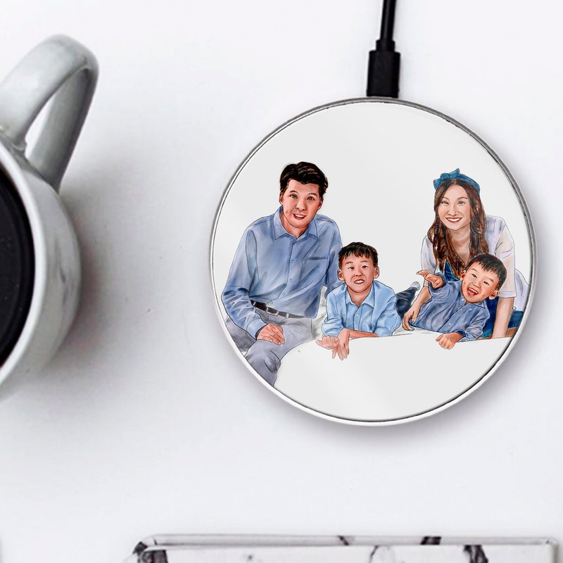 Personalized Photo-to-Illustration Wireless Charger QI support Apple iPhone 16 - Phone Charger Accessories - Aluminum Alloy Silver