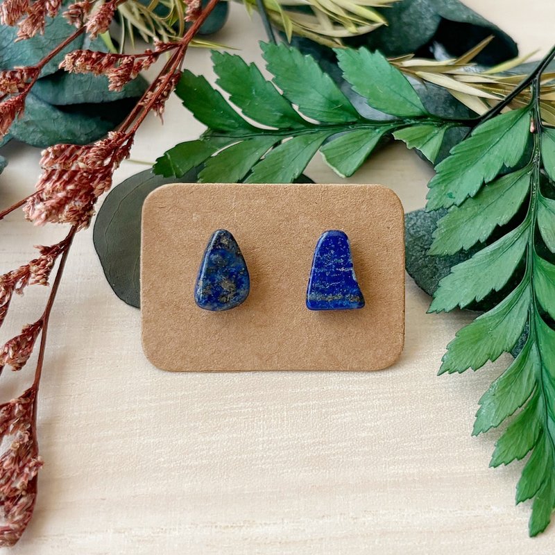 Shiguang-Natural Ore Earrings-Lapis Lazuli 19-September Birthstone-Birthday Gift - Earrings & Clip-ons - Semi-Precious Stones Blue