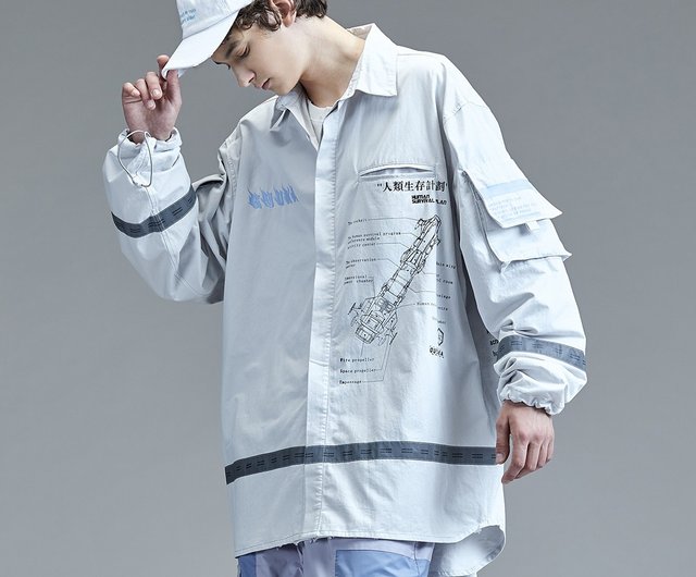 Guuka holes embroidery white tooling jacket - Shop MUYU Men's Coats &  Jackets - Pinkoi