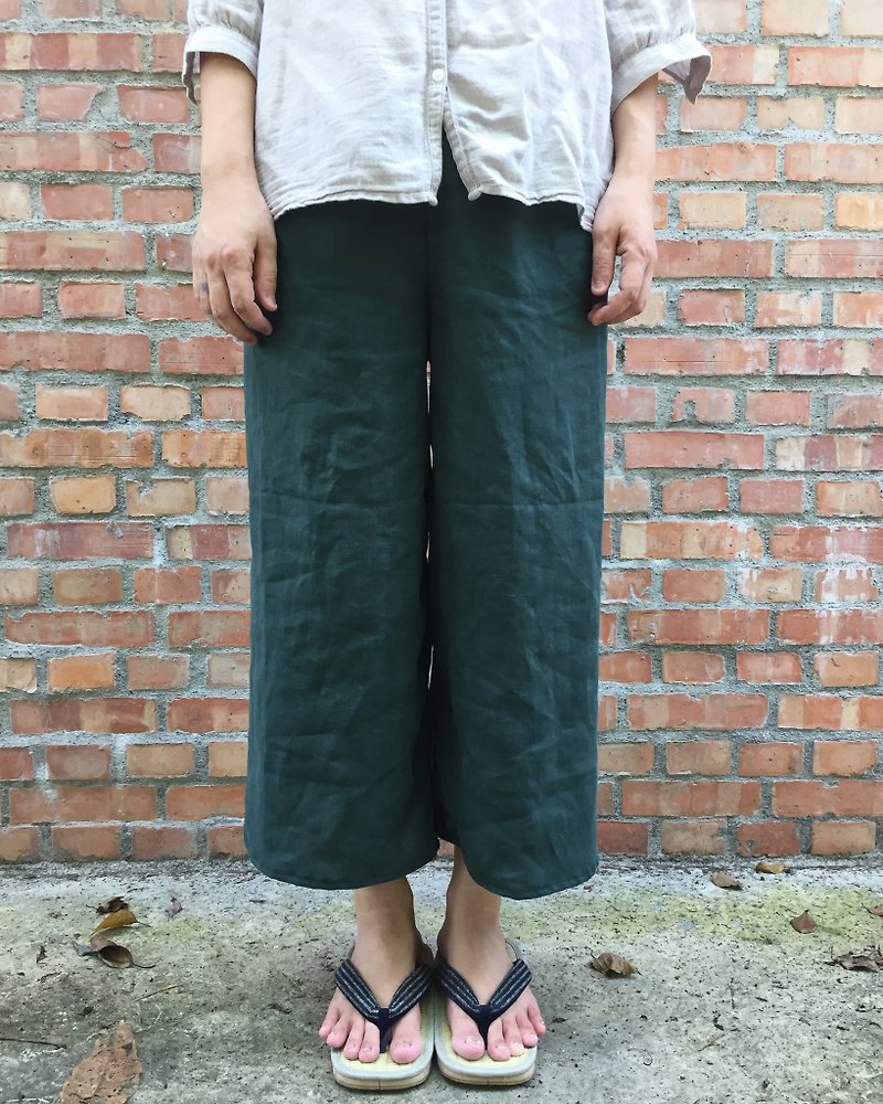 Pure linen 16 island seaweed color simple eighty-nine minutes pants carefully selected 20-color linen - Women's Pants - Cotton & Hemp Green
