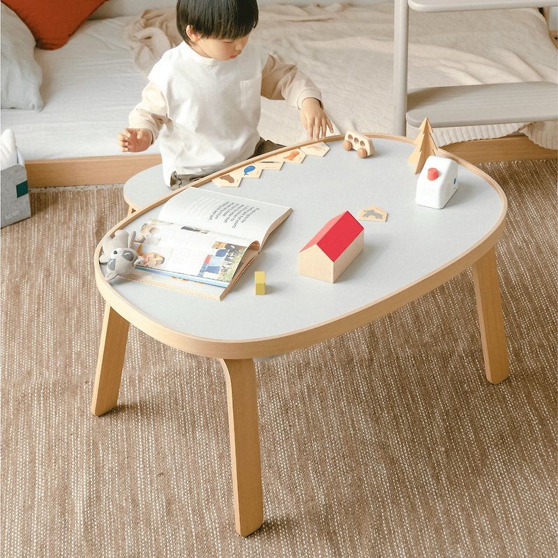 Children's coffee table Nordic simple small coffee table living room oval wooden coffee table children's table linoleum table - เฟอร์นิเจอร์เด็ก - ไม้ สีเทา