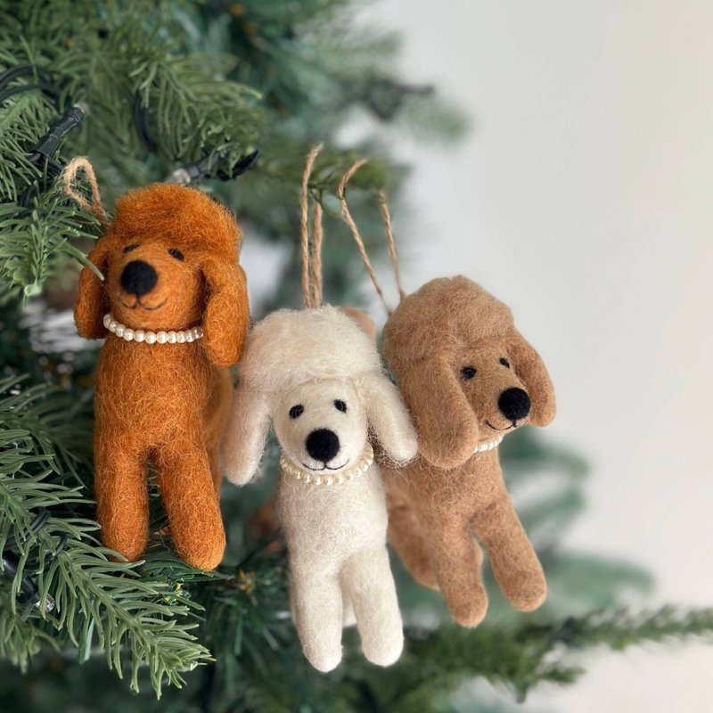 Christmas tree hanging poodle Christmas decoration wool felt Christmas hanging ornaments Christmas decoration - ของวางตกแต่ง - ขนแกะ 