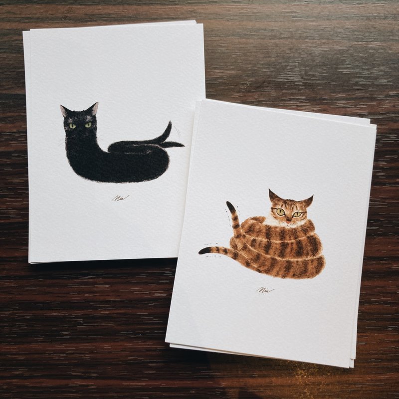 Cat, cat, snake, black cat, tabby cat, one cat, snake, New Year's card, New Year's card, Universal card, Cat pie postcard - Cards & Postcards - Paper White