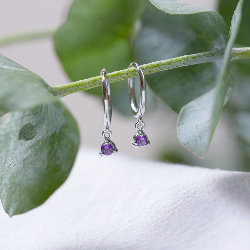 Amethyst 925 Sterling Silver Prong Set Design Earring Earrings - Earrings & Clip-ons - Gemstone Silver