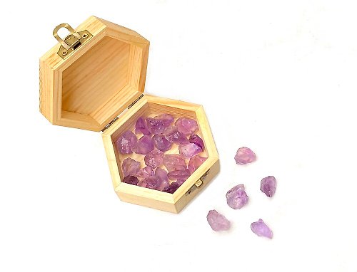 fitter 天然冰透體紫水晶原石-凈化充電消磁天然NG微瑕松木盒套組