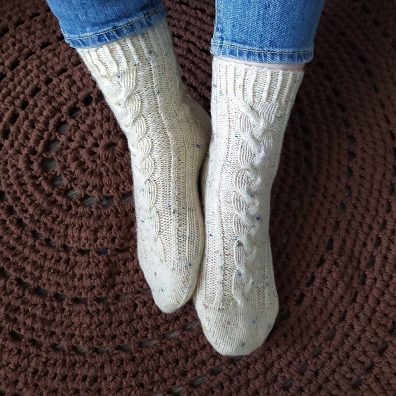 Handmade womens socks/ Warm knitted accessory - Socks - Wool White