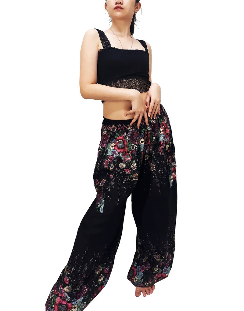 Women Pants Aladdin Pants Thai Pants Gypsy Pants Rayon Bohemian Trouser - 男長褲/休閒褲 - 其他材質 黑色