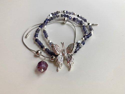 Crystal.LaVie 堇青石蝴蝶雙鏈搭配紫水晶伸縮鏈