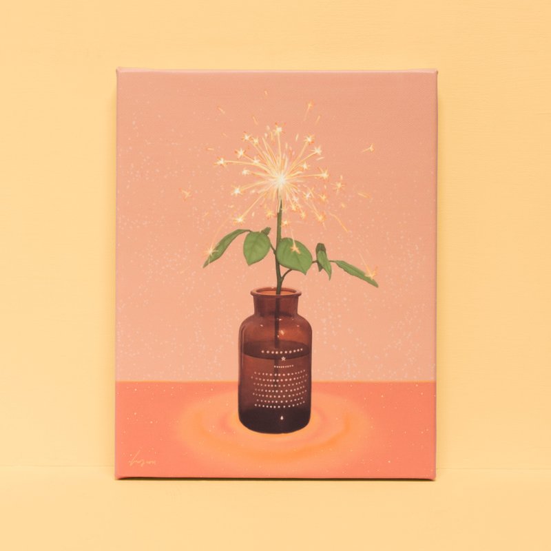 仙女花開的早晨-掛畫/療癒畫作/裝飾畫/畫/煙火/花/植物/平安 - 海報/掛畫/掛布 - 棉．麻 橘色