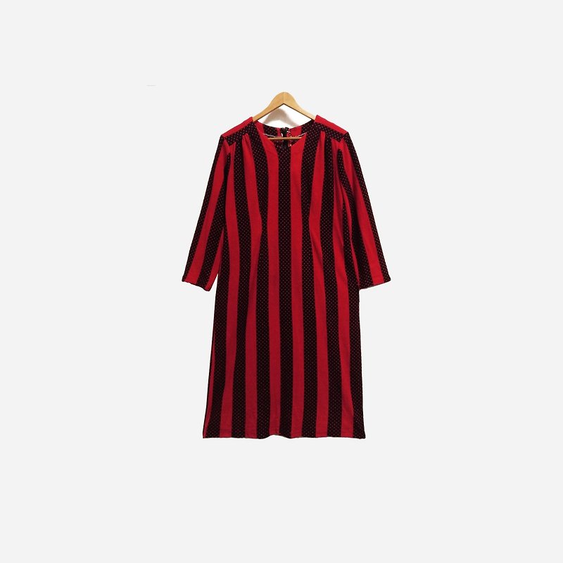 Discolored ancient / black and red striped dress no.400 vintage - ชุดเดรส - เส้นใยสังเคราะห์ สีแดง