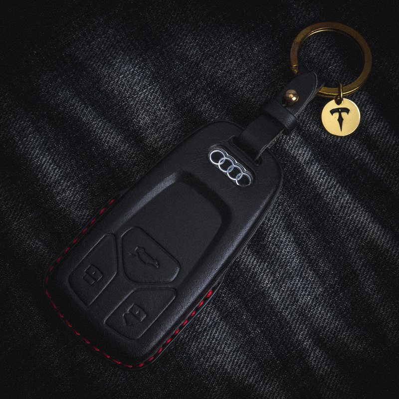 【現貨版】奧迪AUDI A1 A3 A4 A5 A6 A7 A8 Q2 Q3 Q5汽車鑰匙皮套 - 鑰匙圈/鑰匙包 - 真皮 黑色