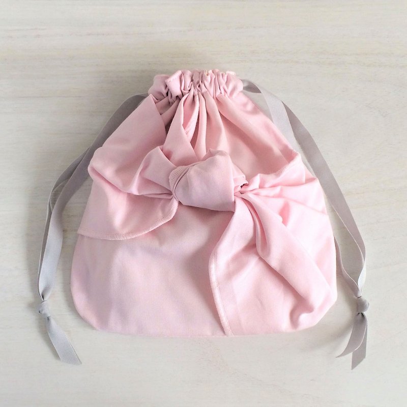 シャーベットカラー 結び目リボン巾着 ピンク - 化妝袋/收納袋 - 棉．麻 粉紅色
