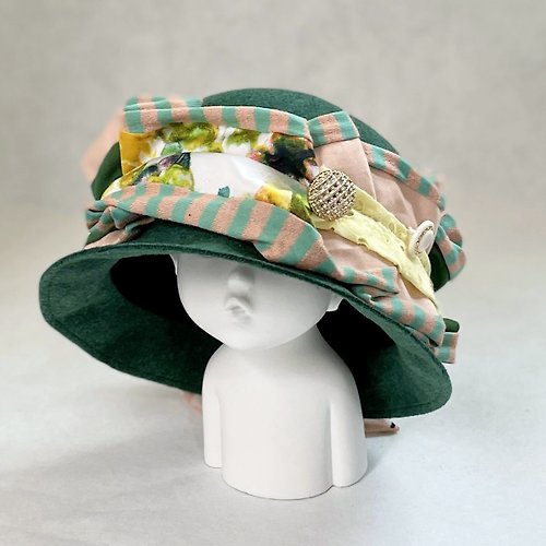 哈娜髮飾 Hanabi ~ 手工訂製飾品 圓頂帽/ 復古墨綠英式淑女羊毛帽 遮陽帽 帽子 毛帽 盆帽 帽子
