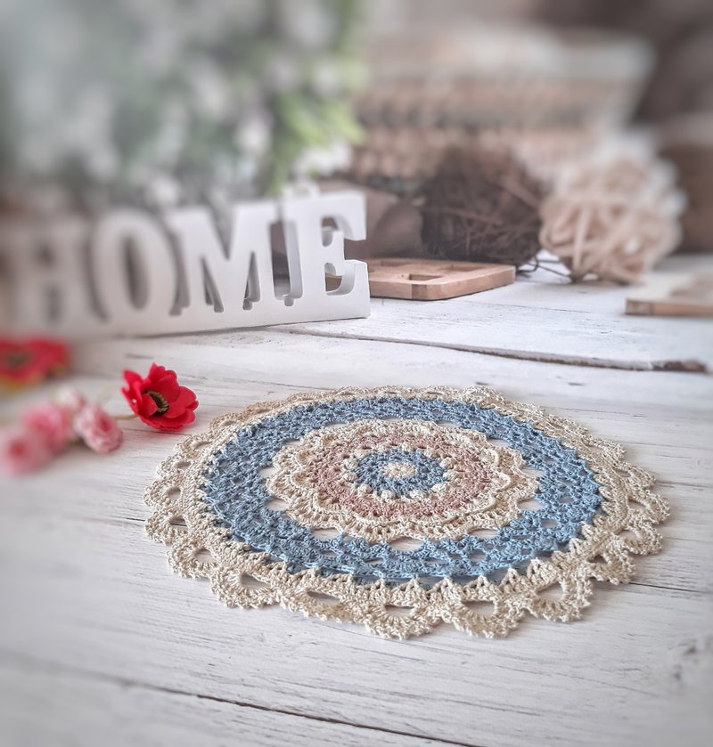 Round doily Handmade crocheted doily Lace table centerpiece - อื่นๆ - ผ้าฝ้าย/ผ้าลินิน สีกากี