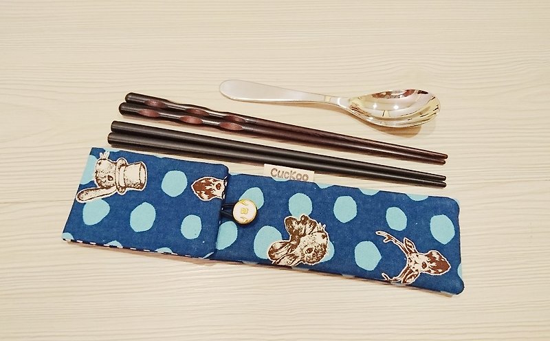 Eco-friendly tableware storage bag chopsticks bag combination chopsticks special double-layer chopsticks bag polka dot pop style - Cutlery & Flatware - Cotton & Hemp 